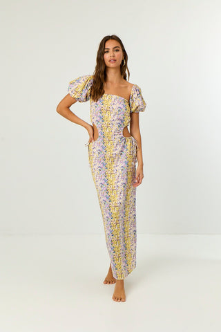 Detachable Sleeve Linen Dress - Gradient Floral