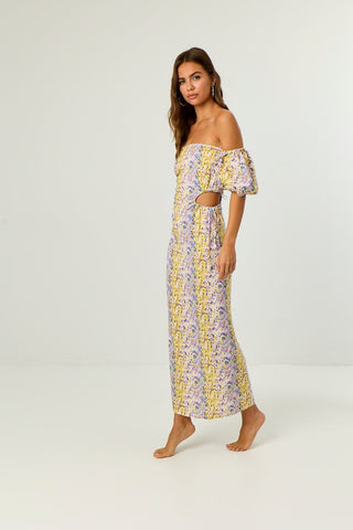 Detachable Sleeve Linen Dress - Gradient Floral