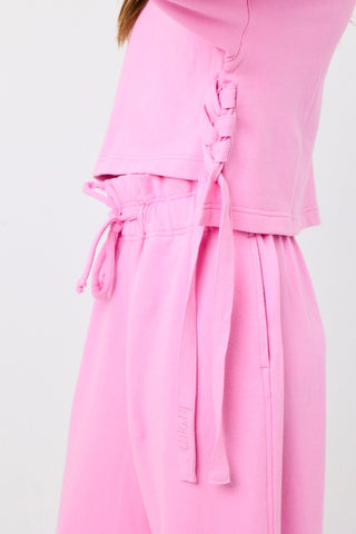 High Waist Wide Leg Ruffle Sweatpant - Bubblegum