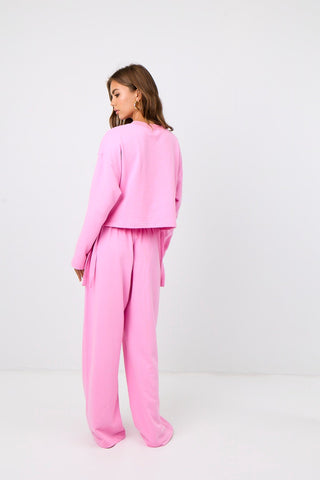 High Waist Wide Leg Ruffle Sweatpant - Bubblegum