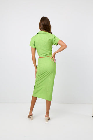 Moire Cinch Dip Skirt - Lime Zest