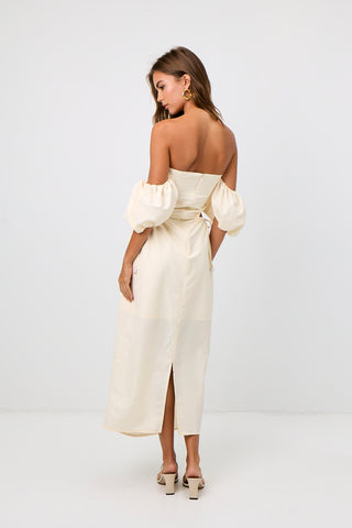 Detachable Sleeve Linen Dress - Ivory Moire