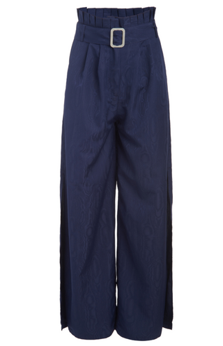 Paper Bag High Waist Pants - Navy Moire