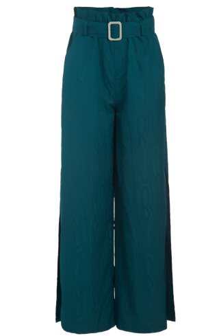 Paper Bag High Waist Pants - Forest Green Moire