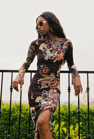 Payton Dress - Coffee Paisley