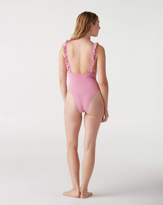 La Porte ruffle one piece with square neck, low back and cheeky coverage